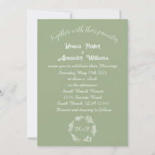 Convite Sage Green Simple Modern Monogrammed Casamento