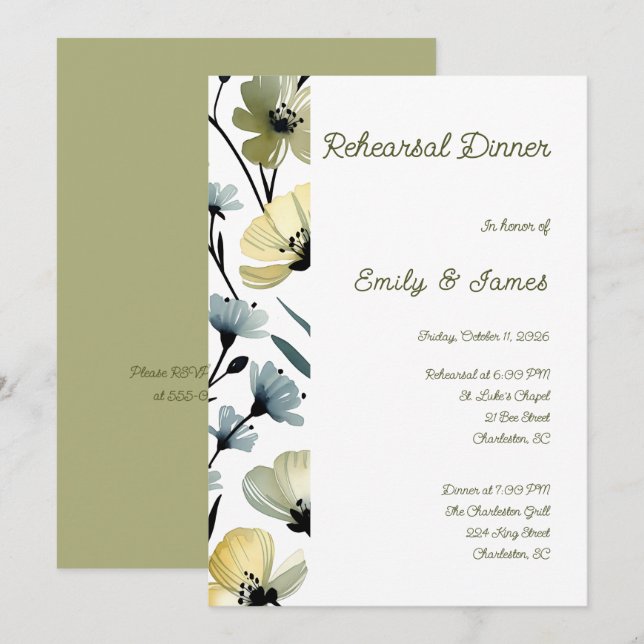 Convite Sage Green & Soft Yellow Botanical Wedding (Frente/Verso)