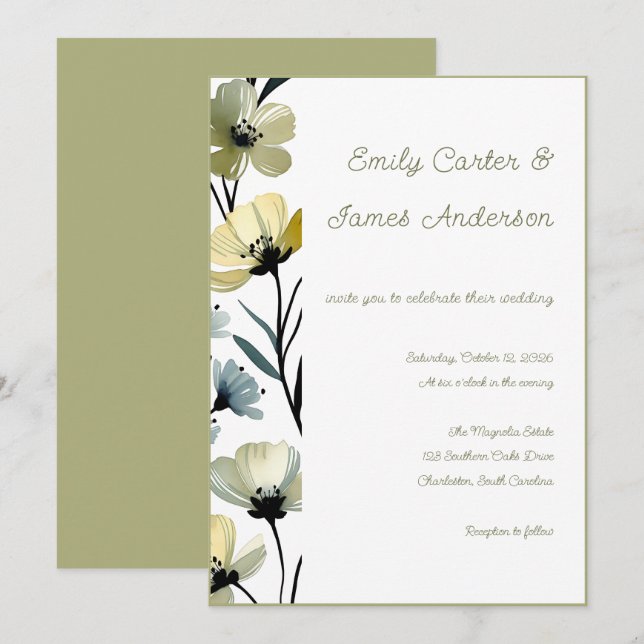 Convite Sage Green & Soft Yellow Botanical Wedding (Frente/Verso)