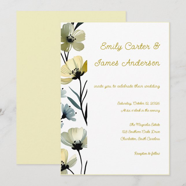 Convite Sage Green & Soft Yellow Botanical Wedding (Frente/Verso)