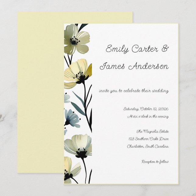 Convite Sage Green & Soft Yellow Botanical Wedding (Frente/Verso)