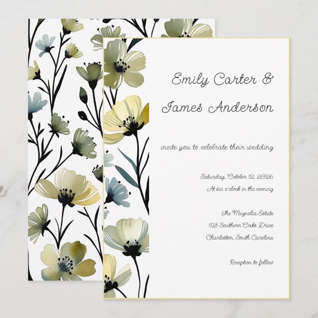Convite Sage Green & Soft Yellow Botanical Wedding (Frente/Verso)