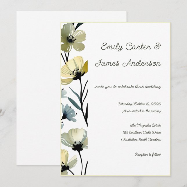Convite Sage Green & Soft Yellow Botanical Wedding (Frente/Verso)