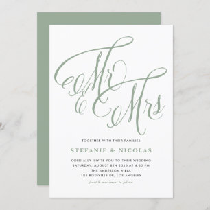 Convite Sage Green Sra. e Sra. Rustic Script Wedding