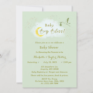 Convite Sage Green Starlit Baby Boy Bliss Stork
