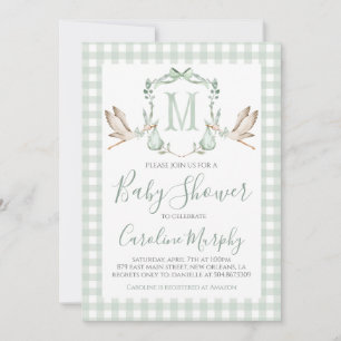 Convite Sage Green Storey Chá de fraldas Preppy Gingham