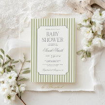 Sage Green Stripe Baby Shower Invitation