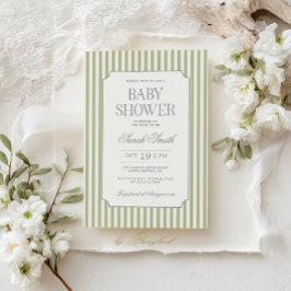 Convite Sage Green Stripe Baby Shower Invitation