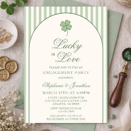 Convite Sage Green Stripe Lucky in Love Engagement Party