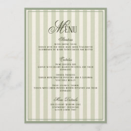 Convite Sage Green Striped Wedding Menu  Card