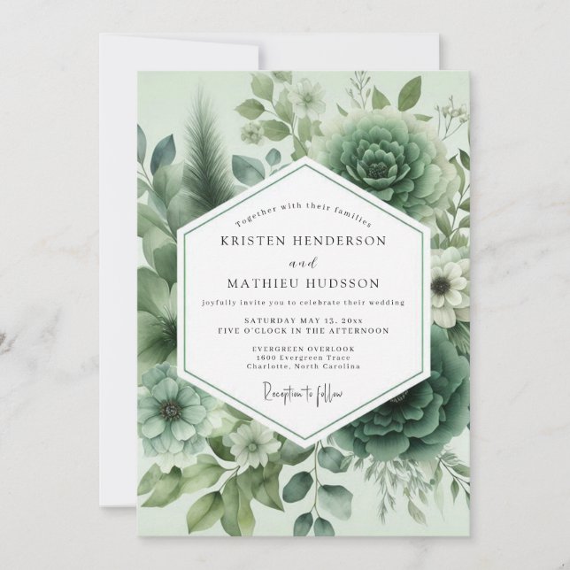 Convite Sage Green Succulent Bloom Wedding (Frente)