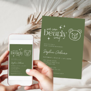 Convite Sage Green Teddy Bear Pode Ampliar Chá de fraldas 