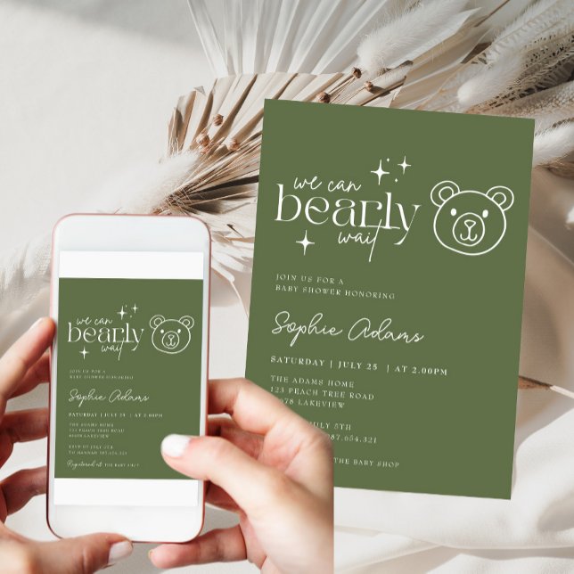 Convite Sage Green Teddy Bear Pode Ampliar Chá de fraldas  (Criador carregado)