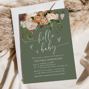 Convite Sage Green Terracotta Fall Florals Chá de fraldas