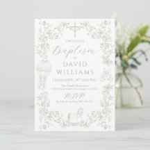 Sage Green Toile Boy Baptism Elegante Digital