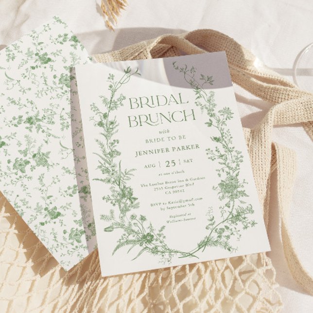 Convite Sage Green Toile Floral Bridal Brunch (Criador carregado)