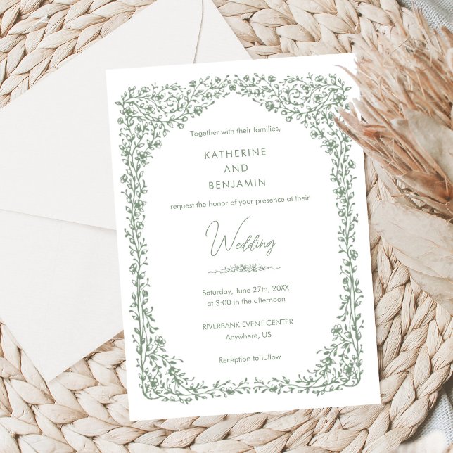 Convite Sage Green Toile Wedding Invitation (Criador carregado)
