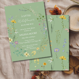 Convite Sage Green Um Pequeno Chá de fraldas De Flor Selva