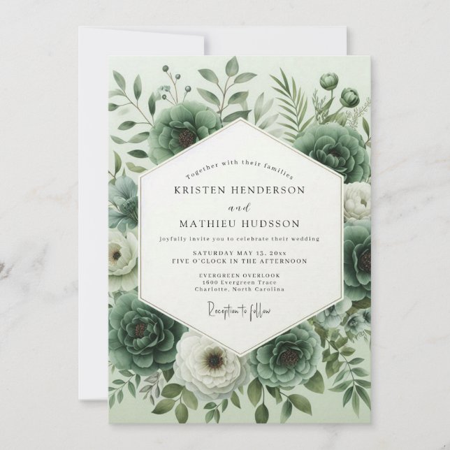 Convite Sage Green Verdant Floral Wedding (Frente)