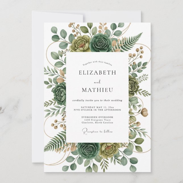 Convite Sage Green Verdant Flourish Wedding (Frente)