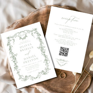 Convite Sage Green Victorian Code QR Todos Em Um Casamento