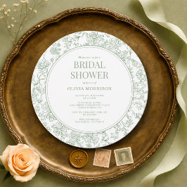 Convite Sage Green Vintage French Floral Bridal Shower
