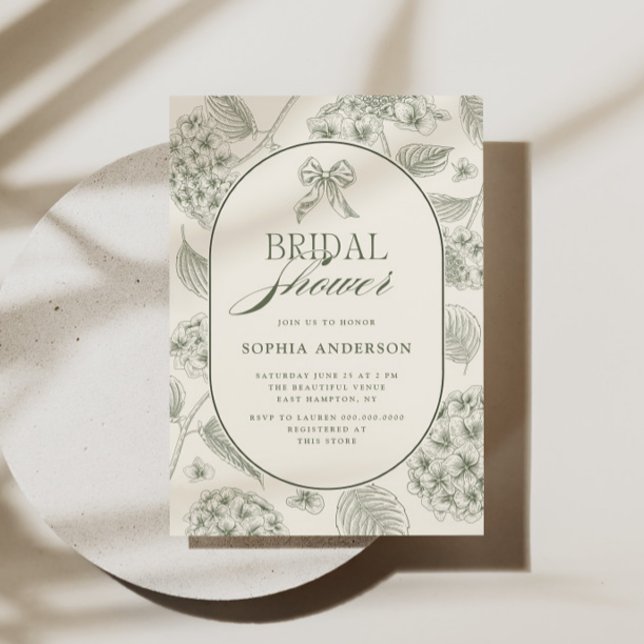 Convite Sage Green Vintage Hydrangea Bridal Shower (Criador carregado)