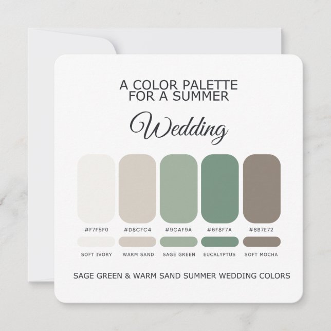 Convite Sage Green & Warm Sand Summer Wedding Palette Card (Frente)