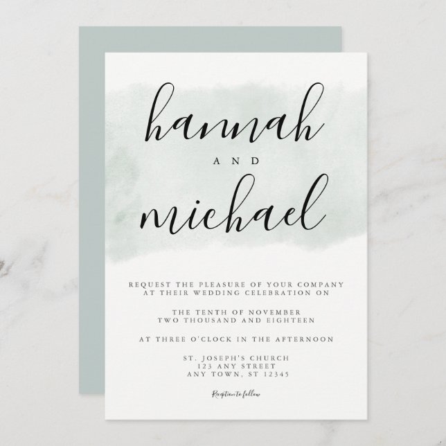 Convite Sage Green Watercolor Modern Simple Wedding (Frente/Verso)