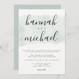 Convite Sage Green Watercolor Modern Simple Wedding