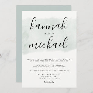 Convite Sage Green Watercolor Modern Simple Wedding