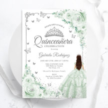 Sage Green Watercolor Rosa Silver Quinceanera