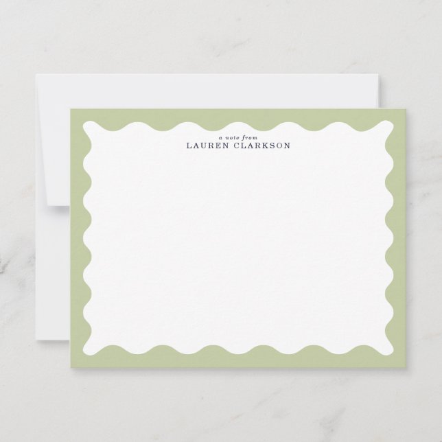Convite Sage Green Wavy Frame Note Card (Frente)