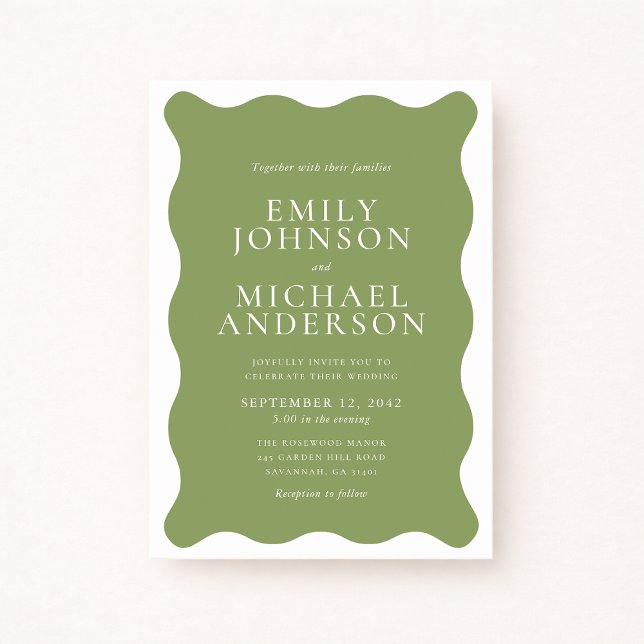 Convite Sage Green Wavy Wedding Invitation (Criador carregado)