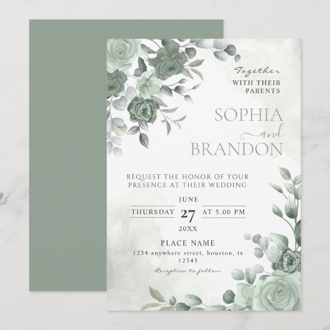 Convite Sage Green Wedding (Frente/Verso)
