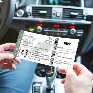 Convite Sage Green Wedding Bilhete de embarque