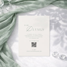 Convite Sage Green Wedding Details Card with QR Code