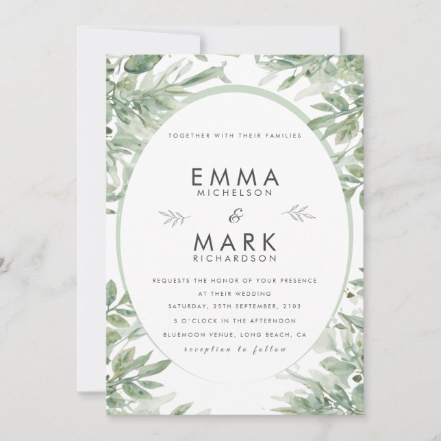 Convite Sage Green Wedding Invitation | Elegant Botanical  (Frente)