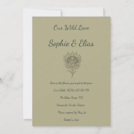 Convite Sage Green Wedding Invitation Protea Botanical