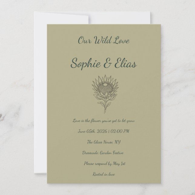 Convite Sage Green Wedding Invitation Protea Botanical (Frente)