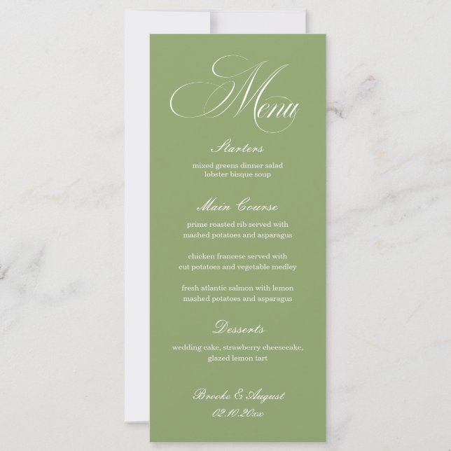 Convite Sage Green Wedding Menu Card (Frente)