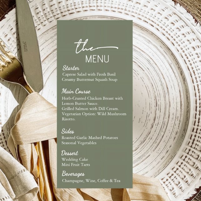 Convite Sage Green Wedding Menu Card Editable Template (Criador carregado)