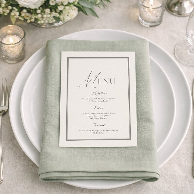 Convite Sage Green Wedding Menu | Elegant Ivory Floral  (Criador carregado)