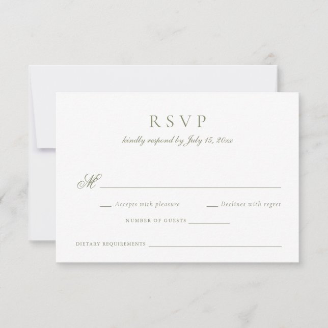 Convite Sage Green Wedding RSVP do Script Elegante Calliog (Frente)