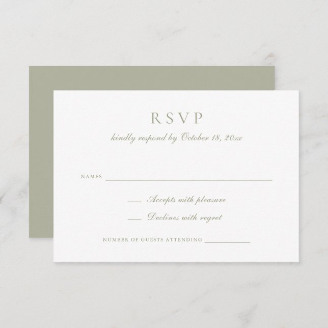 Convite Sage Green Wedding RSVP do Script Elegante Calliog (Frente/Verso)