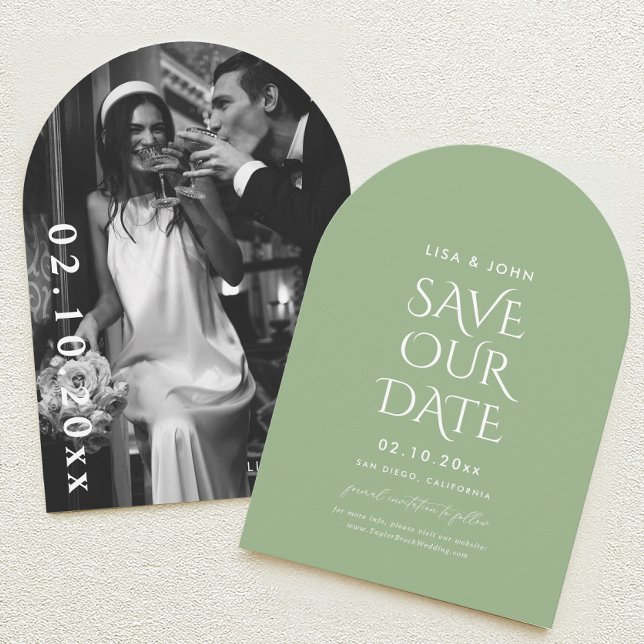 Convite Sage Green Wedding Save the Date Photo Arch (Criador carregado)