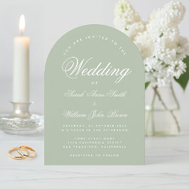 Convite Sage Green Wedding Simple Elegant Calliographic Ar