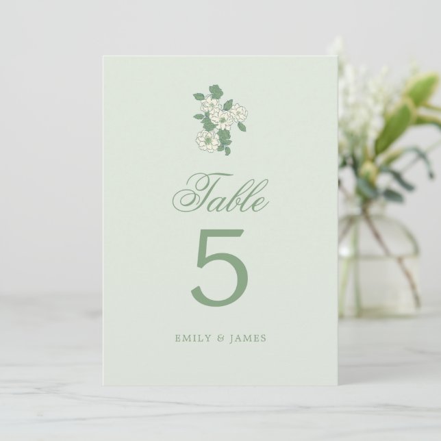 Convite Sage Green Wedding Table Numbers Cards (Em pé/Frente)