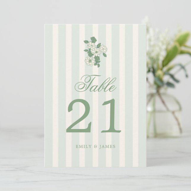 Convite Sage Green Wedding Table Numbers Cards (Em pé/Frente)