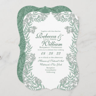 Convite Sage Green Wedding Vintage Botanical